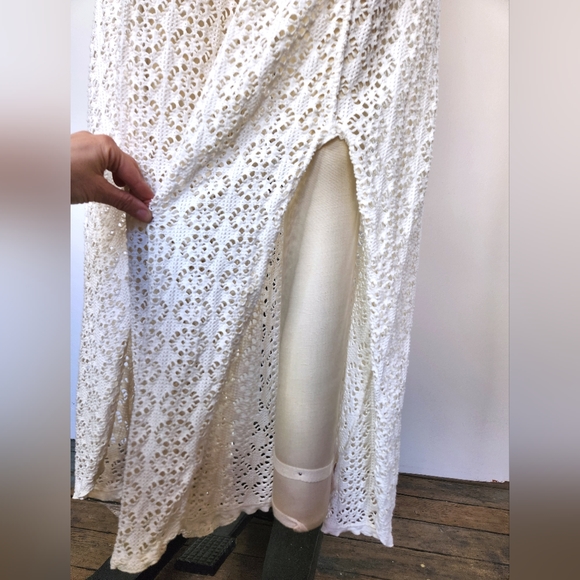 Free People Lace Ivory Jumpsuit Halter See Through Pockets Wide Legs w/ Slits S - Picture 2 of 15